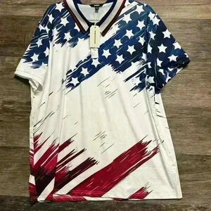 Ouku Blue and White Patriotic Flag Shirt Size XL